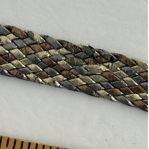 Tri-Color Small Gold Silver Bronze Metallic Braided /Woven Belt Gold Tone Buckle - Picture 5 of 9